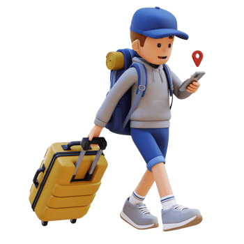 3D Traveller Character Checking Map on Phone while Walking and Pull Suitcase png
