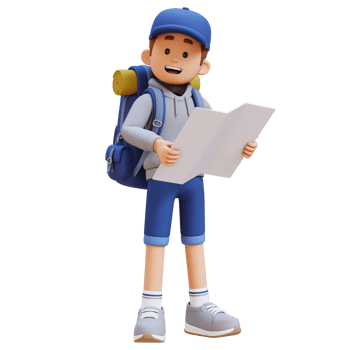 3D Traveller Character Standing and Holding Map png