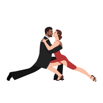 Couple of professional tango dancers in elegant suit and dress pose. vector
