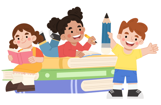 Children reading and learning cartoon illustration png