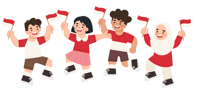 Children celebrating Indonesian independence cartoon illustration png