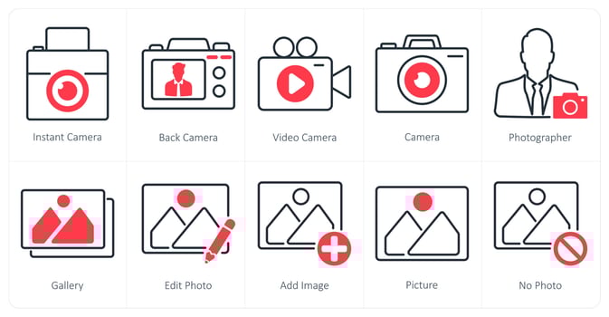 A set of 10 photography icons as instant camera, back camera, camera vector