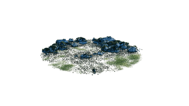 Round surface of Small Plant forest patch covered with flowers, green or dry grass and stone isolated on transparent background. Realistic natural element for design. Bright 3d png