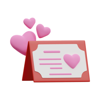 3d illustration of pink love letter, valentines day card abstract png