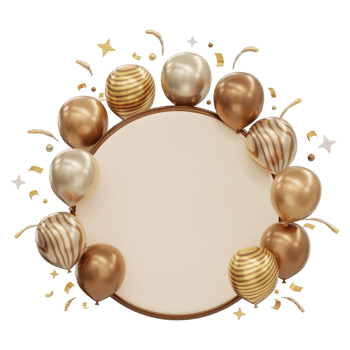 3D illustration of birthday party or celebration decoration abstract golden pretty balloons png