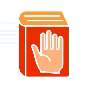 Oath book line icon. Book, hand, promise, swearing-in, oath, pledge, commitment, truth, law, justice, ceremony, official, integrity, honesty, vow, declaration, statement, legal, allegiance vector