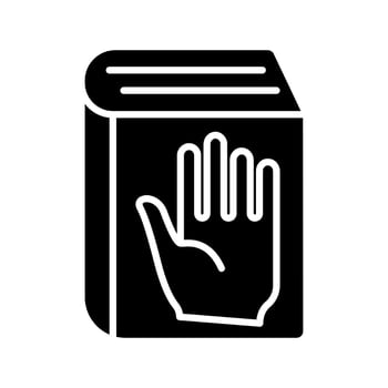 Oath book line icon. Book, hand, promise, swearing-in, oath, pledge, commitment, truth, law, justice, ceremony, official, integrity, honesty, vow, declaration, statement, legal, allegiance vector