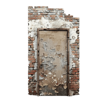 Open Door in Brick Wall with Tree in Distance AI-Generative png