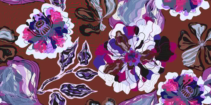 a floral pattern with purple, pink and blue flowers vector