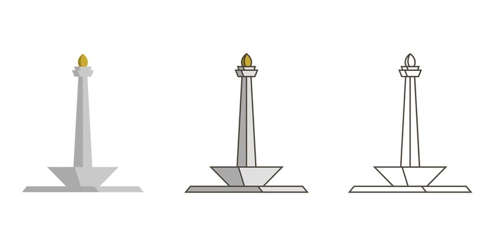 Monas icon illustration set. Indonesian national monument illustration icon set isolated on white background vector