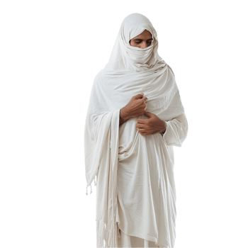 a muslim woman in white clothing standing with her hands on her chest png