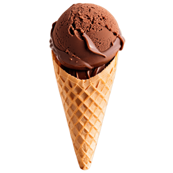 Chocolate gelato scoop rich and glossy in a crisp wafer cone isolated on transparent Summer png