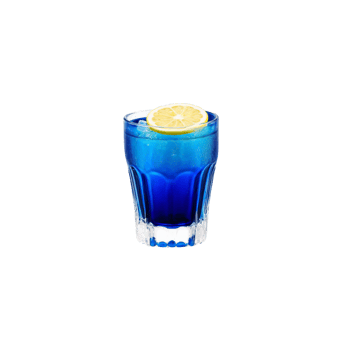 Vintage carnival glass tumbler with an iridescent blue finish filled with a refreshing blueberry lemonade png