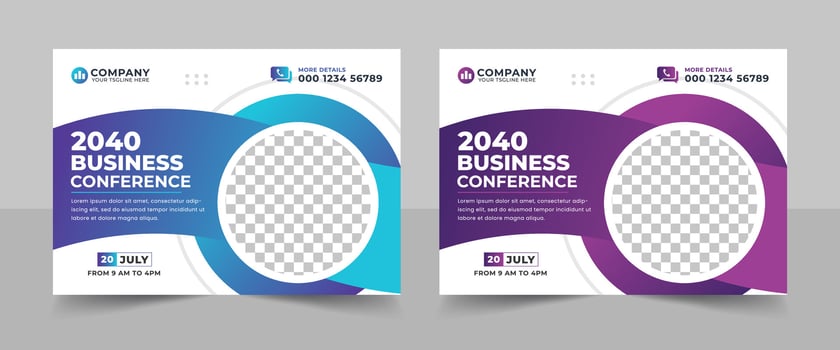 Creative technology conference webinar flyer template and business event banner invitation layout design. Technology conference social media banner layout, live webinar banner vector