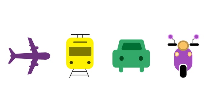 public transportation such as motorcycles, cars, trains and airplanes vector