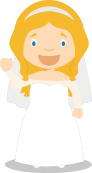 Caucasian bride wearing a wedding dress in cartoon style Illustration vector