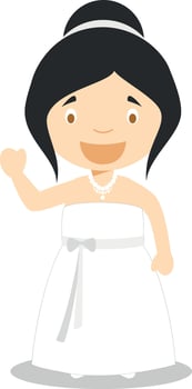 Caucasian bride wearing a wedding dress in cartoon style Illustration vector