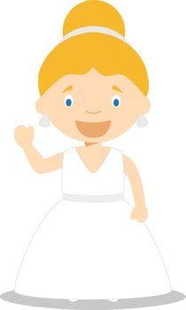 Caucasian bride wearing a wedding dress in cartoon style Illustration vector
