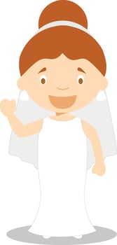 Caucasian bride wearing a wedding dress in cartoon style Illustration vector