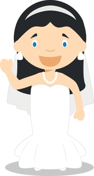 Caucasian bride wearing a wedding dress in cartoon style Illustration vector