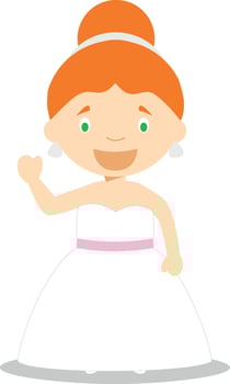Caucasian bride wearing a wedding dress in cartoon style Illustration vector