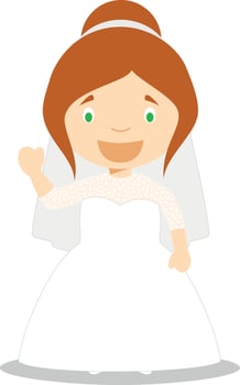 Caucasian bride wearing a wedding dress in cartoon style Illustration vector