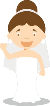 Caucasian bride wearing a wedding dress in cartoon style Illustration vector