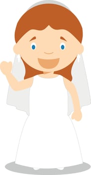 Caucasian bride wearing a wedding dress in cartoon style Illustration vector