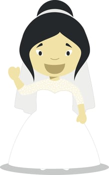Oriental bride wearing a wedding dress in cartoon style Illustration vector
