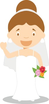 Caucasian bride wearing a wedding dress in cartoon style Illustration vector