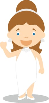 Caucasian bride wearing a wedding dress in cartoon style Illustration vector
