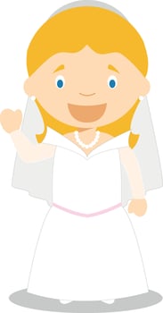 Caucasian bride wearing a wedding dress in cartoon style Illustration vector