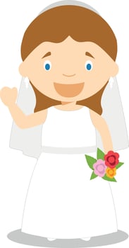 Caucasian bride wearing a wedding dress in cartoon style Illustration vector