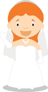 Caucasian bride wearing a wedding dress in cartoon style Illustration vector