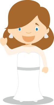 Caucasian bride wearing a wedding dress in cartoon style Illustration vector