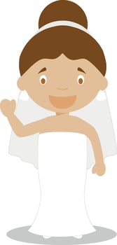 Mestizo bride wearing a wedding dress in cartoon style Illustration vector