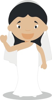 Oriental bride wearing a wedding dress in cartoon style Illustration vector