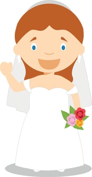 Caucasian bride wearing a wedding dress in cartoon style Illustration vector