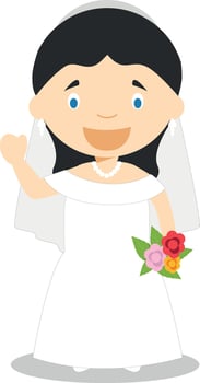 Caucasian bride wearing a wedding dress in cartoon style Illustration vector