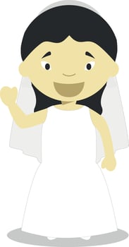 Oriental bride wearing a wedding dress in cartoon style Illustration vector
