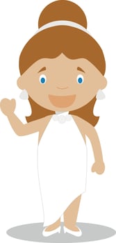 Mestizo bride wearing a wedding dress in cartoon style Illustration vector