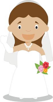 Mestizo bride wearing a wedding dress in cartoon style Illustration vector