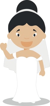Oriental bride wearing a wedding dress in cartoon style Illustration vector