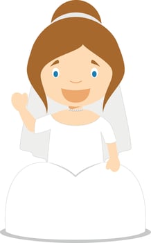 Caucasian bride wearing a wedding dress in cartoon style Illustration vector