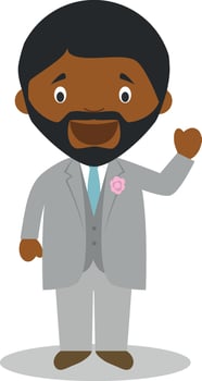 Black bridegroom wearing a grey suit in cartoon style Illustration vector
