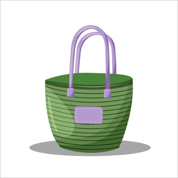 Green shopping bag isolated on white background. Beach bag. Beach fashion and accessories. Summer, holadays. vector