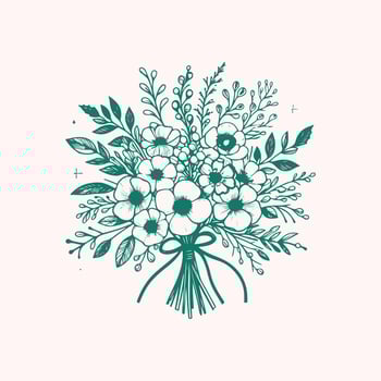 Bouquet of flowers with leaves. Hand drawn illustration vector
