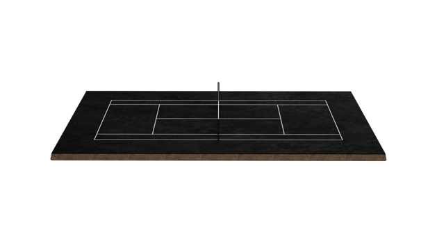 Tennis Court Made Of Black Asphalt And White Lines Marking Boundaries With Net 3D Illustration png
