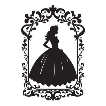 Princess in a magnificent dress in a retro frame silhouette white background vector