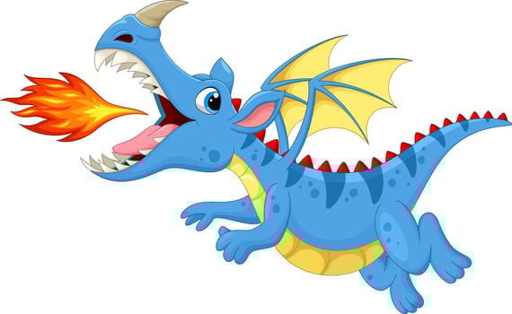 Cute dragon with fire on white background vector
